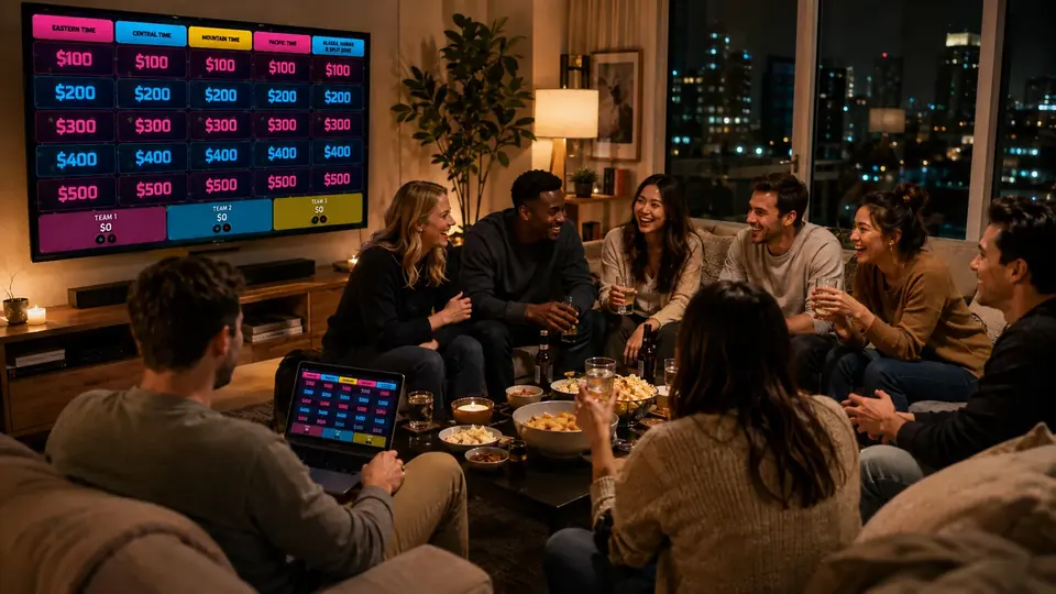Friends playing a Kleveroo trivia game together
