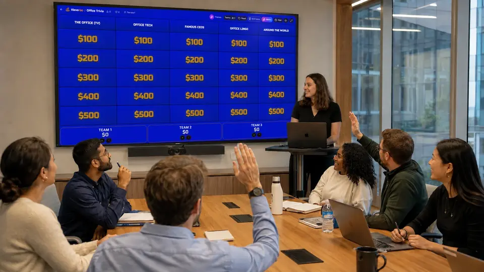 Office team playing a Kleveroo trivia game
